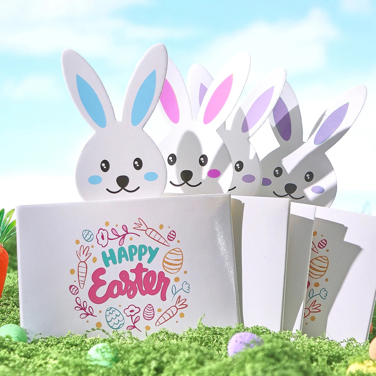 5-Piece Set of Colorful Easter Bunny Pattern Greeting Cards, Holiday Party Favors, Easter Decorations, Easter Gifts, Easter Centerpieces, Home Decor, Table Decorations, Easter Party Supplies, Spring Party Decorations, Spring Qme
