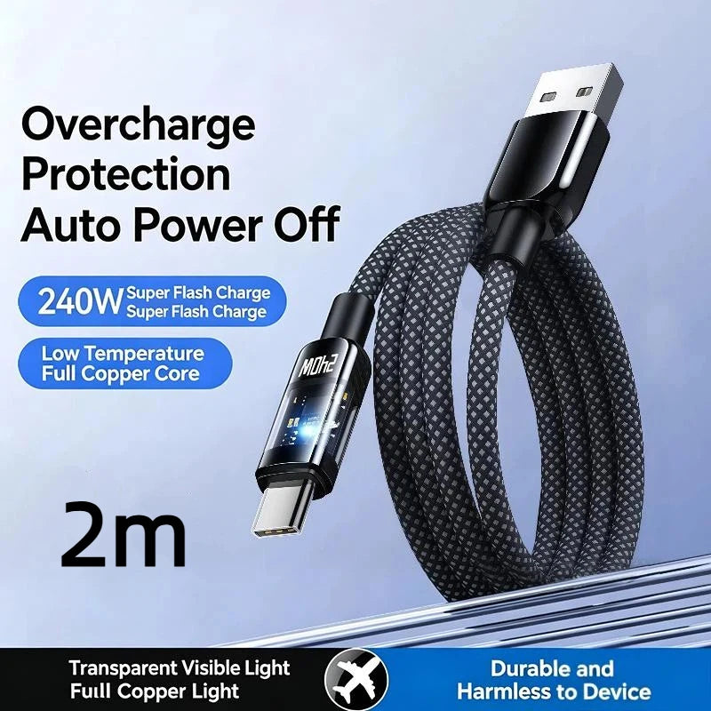 240W USB Cable Fast Charging C 1 Meter 2 Meters Strong Durable Cord Qme B