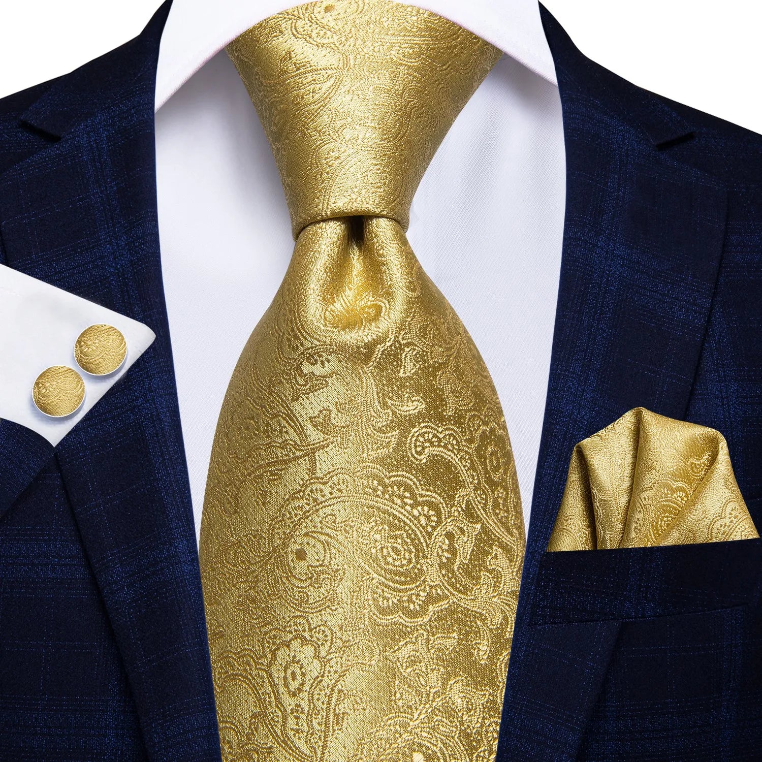 Tie Set for Men, 3-Piece Wedding Accessories with Cufflinks & Pocket Handkerchief, Striped/Floral Design Qme DPTH-LDSN3053