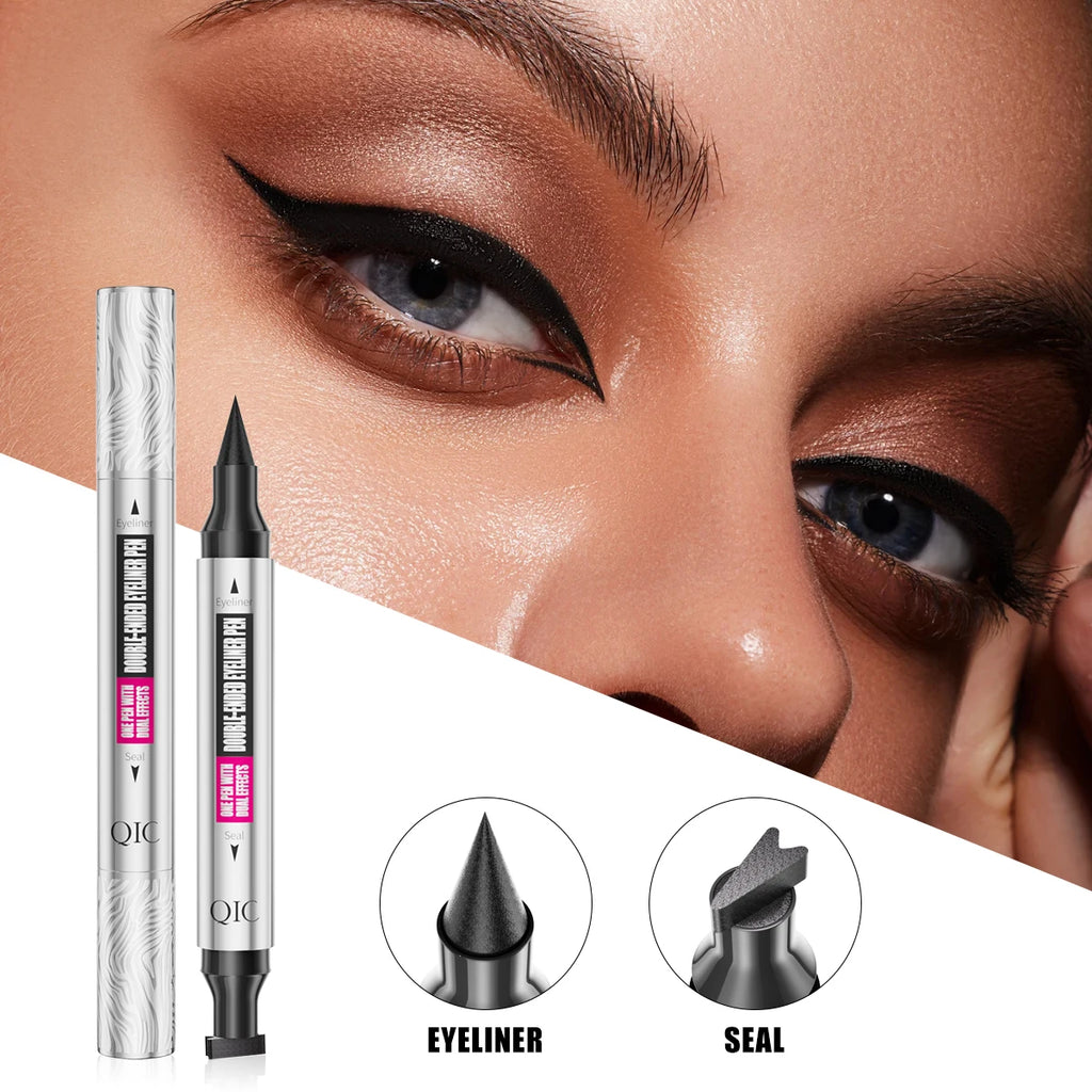 Double-ended 2 In 1 Eyeliner Stamp Waterproof Sweatproof Quick Dry Black Liquid Eyeliner Pen Beginner Eye Makeup Tools Qme