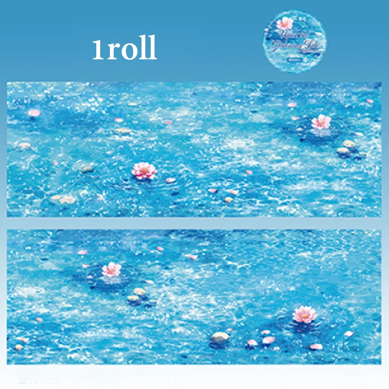 Dreamy Water Wave Base Tape, Summer Ocean Sparkle Long Roll Tape for Junk Journal and Notebook Decoration Qme F