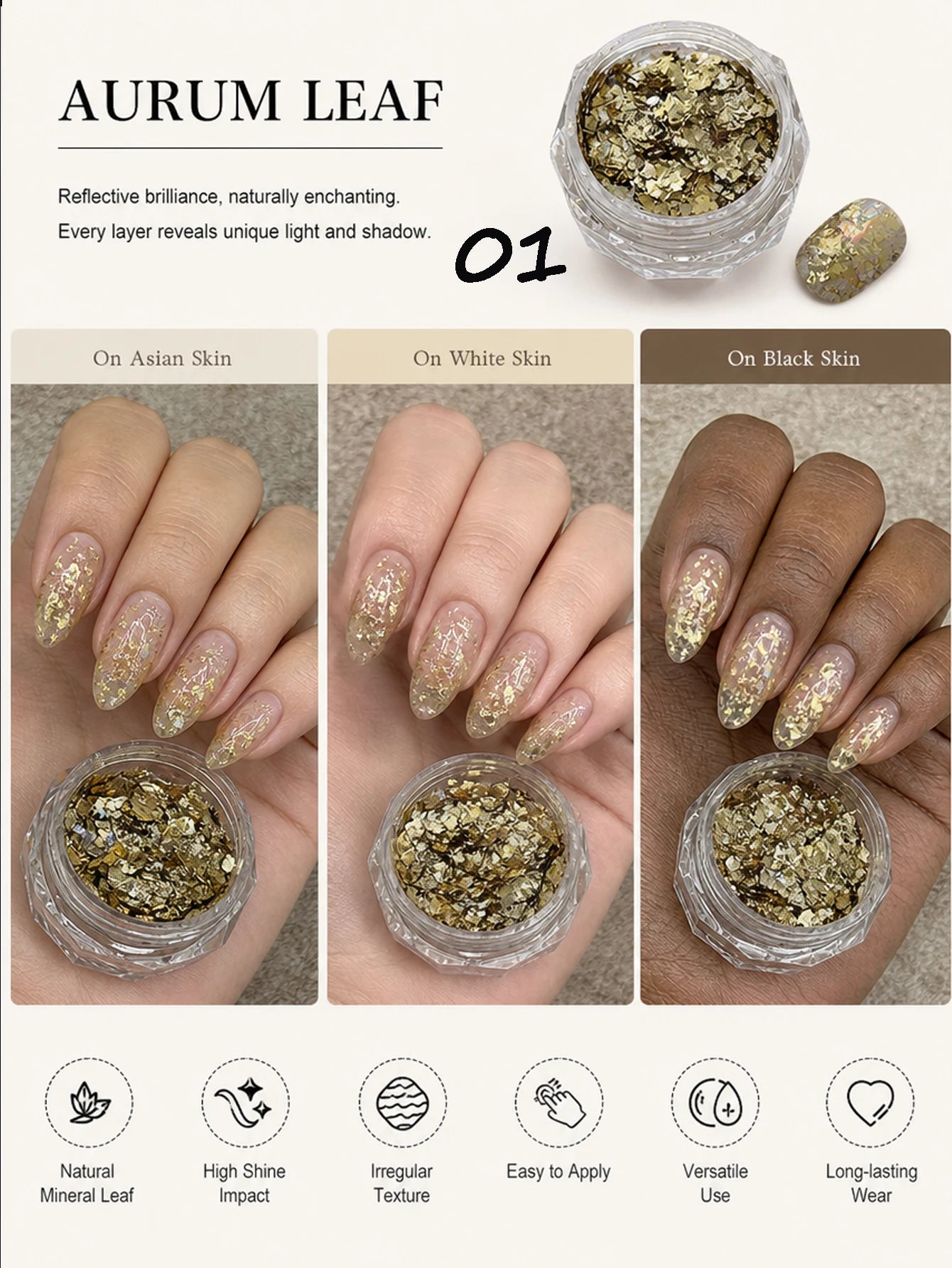 4 Colors Premium Opal Nail Powder Metallic DIY Decorations Glitter Gel Qme