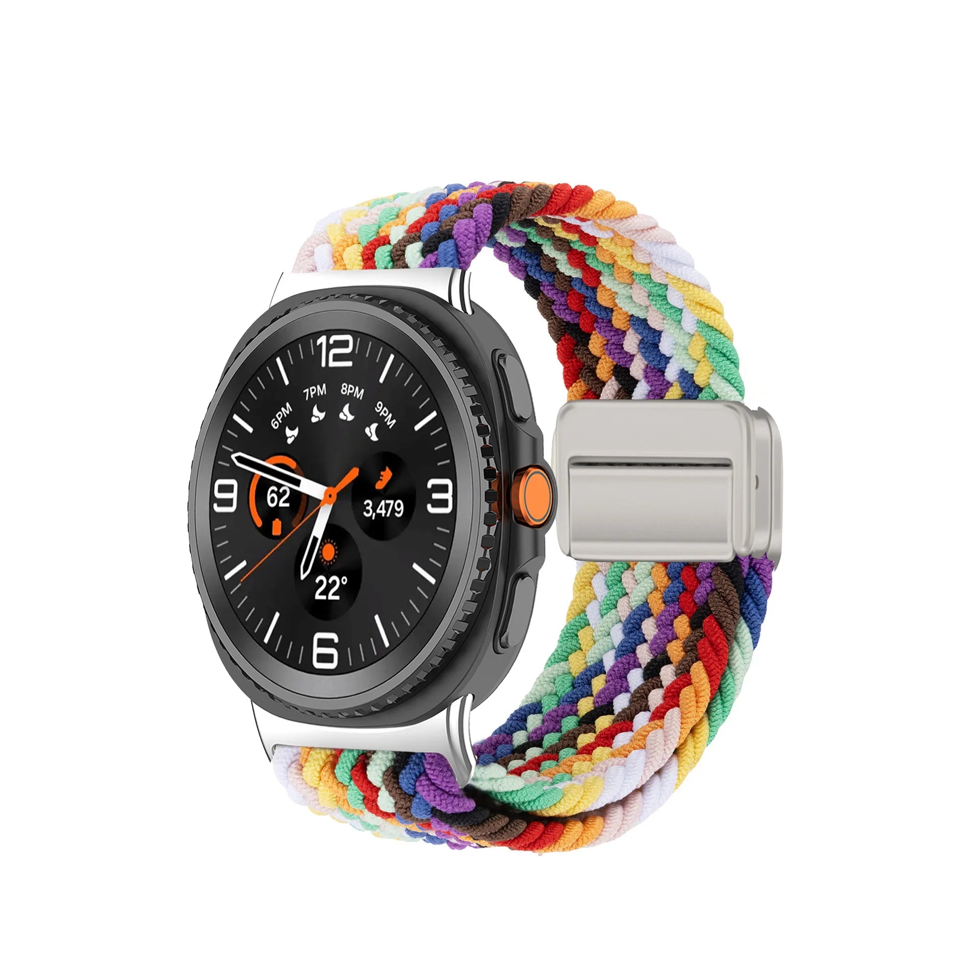B Built-in Magnetic Nylon Braided Watch Strap For Samsung Galaxy Watch 8 Watch 9, Adjustable Breathable Sports Replacement Band Qme official rainbow Samsung watch9 8