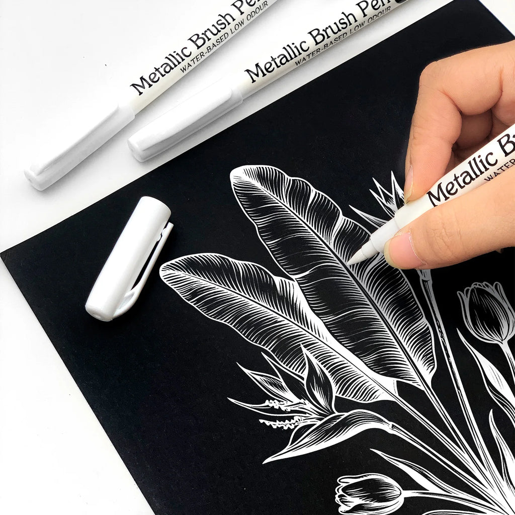 Brush Metallic Marker Pens White/Gold/Silver/Copper Color Permanent Art Marker For Crafts Scrapbooking Stationery Supplies Qme