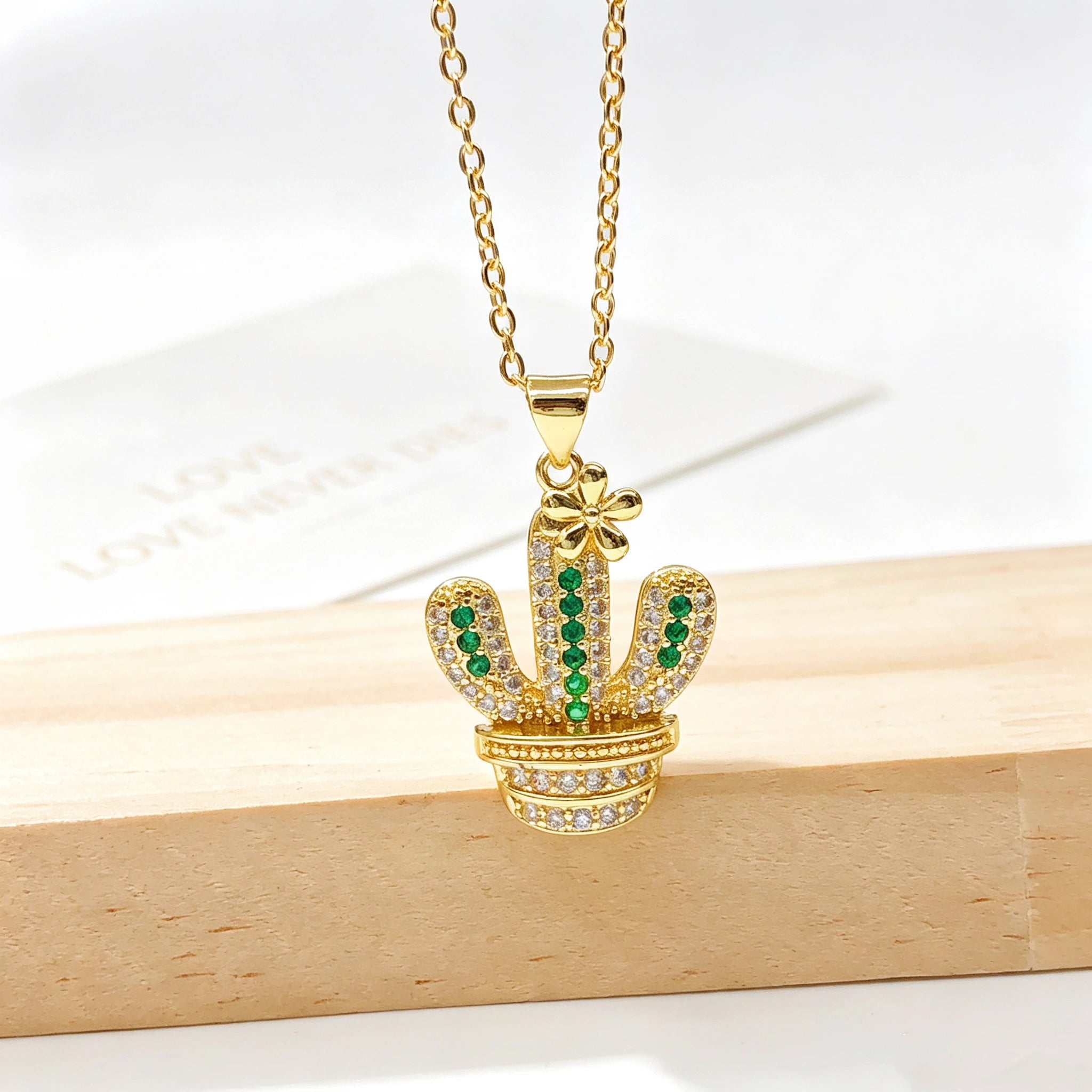 Gold Plated Multicolor Zircon Enamel Art Cactus Pendant Necklace Bohemian Floral Jewelry For Women Casual Vacations Gift New Qme 3