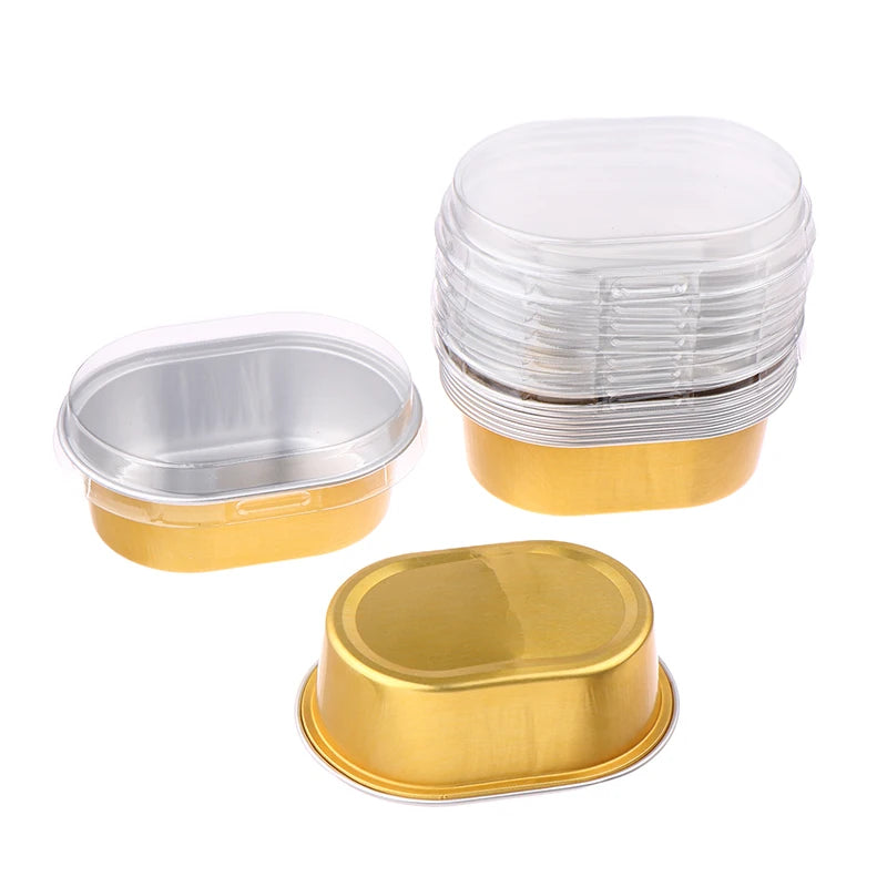 Aluminum Foil Cupcake Cups Lids Non-stick Baking Oval Pudding Dessert Qme 10pcs Gold
