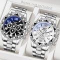 2PCS Silver Men's Watch Set Fashion Trend Business Quartz Watch Set Suitable for Daily Clothing Matching Perfect Gift Qme Silver