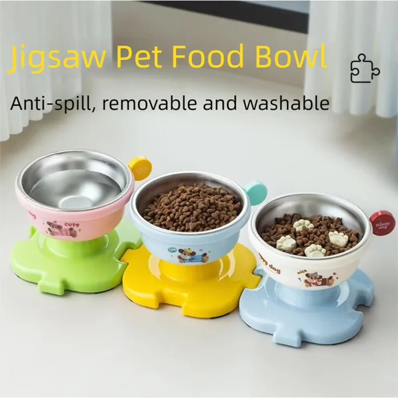 Pet Puzzle Bowl with Stainless Steel Bowl Detachable Splicing Base Anti-slip Stable Feeding Bowl for Cat Dog Qme