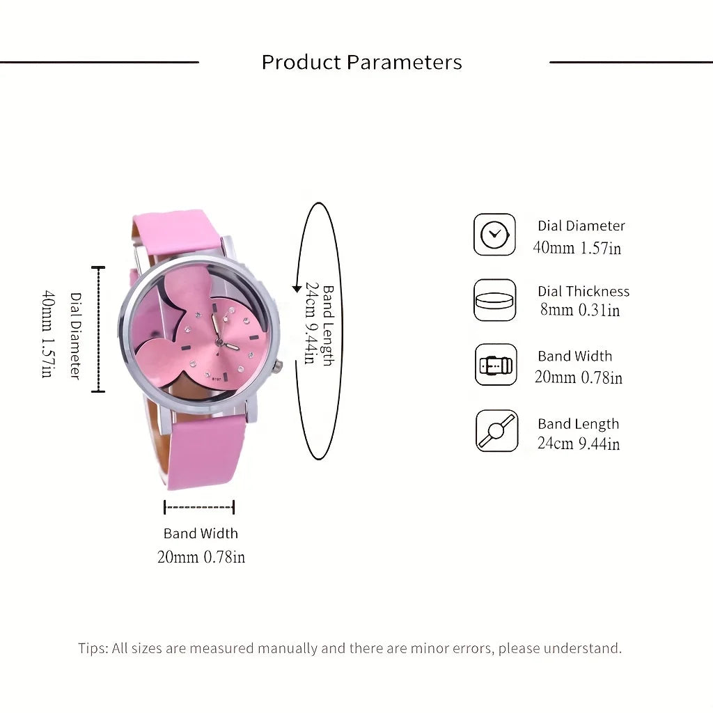 Cute Cartoon Watch Kids Girls Fashionable Simple Quartz Wristwatch PU Qme