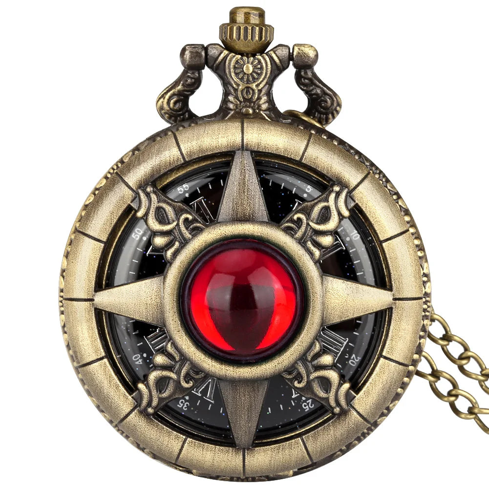 Y2K Cartoon Anime Round Pointer Quartz Watch Vintage Rhinestone Cosplay Necklace Chain Watch For Women Men Collector Gift Qme Red