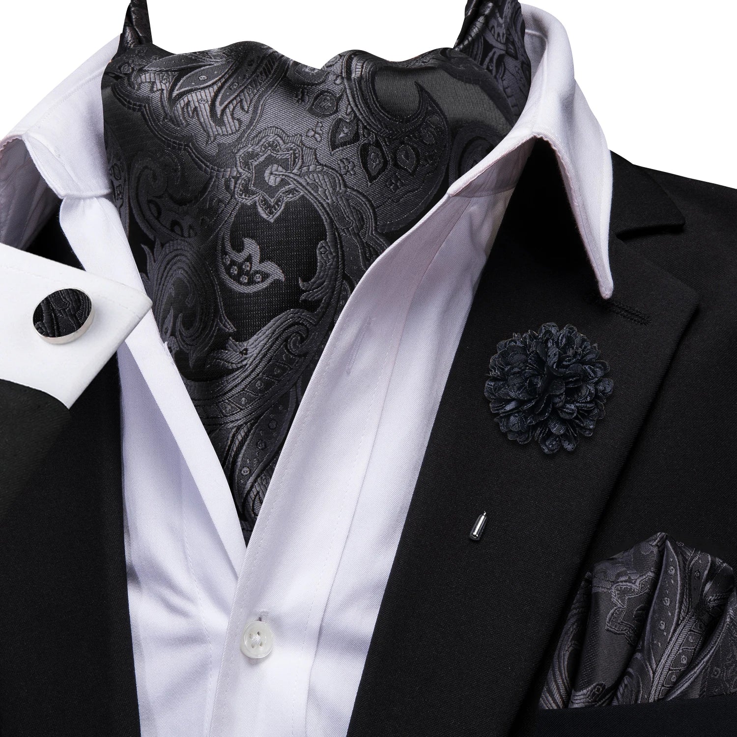 Hi-tie Mens Ascot Brooch Black Blue Red Gold Purple Paisley Cravat Qme AS-1155 XH-0064