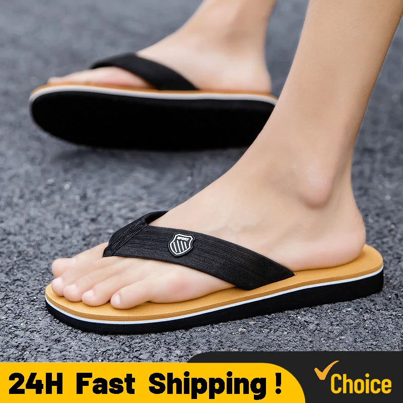 Casual Slippers For Men Flip Flops Beach Sandals Summer Non-Slip Flat Slides Men Slippers Indoor House Shoes Man Male Slipper Qme