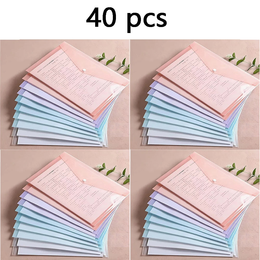 10/20/40/60 Pieces, Colorful Transparent Document Bag, A4 Size PP Plastic Student Folder, Easy To Organize School Supplies Qme 40 PCS