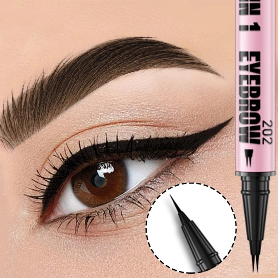 1 Waterproof 4 Colors Ultra Double-ended Eyebrow Pen Eyeliner Qme