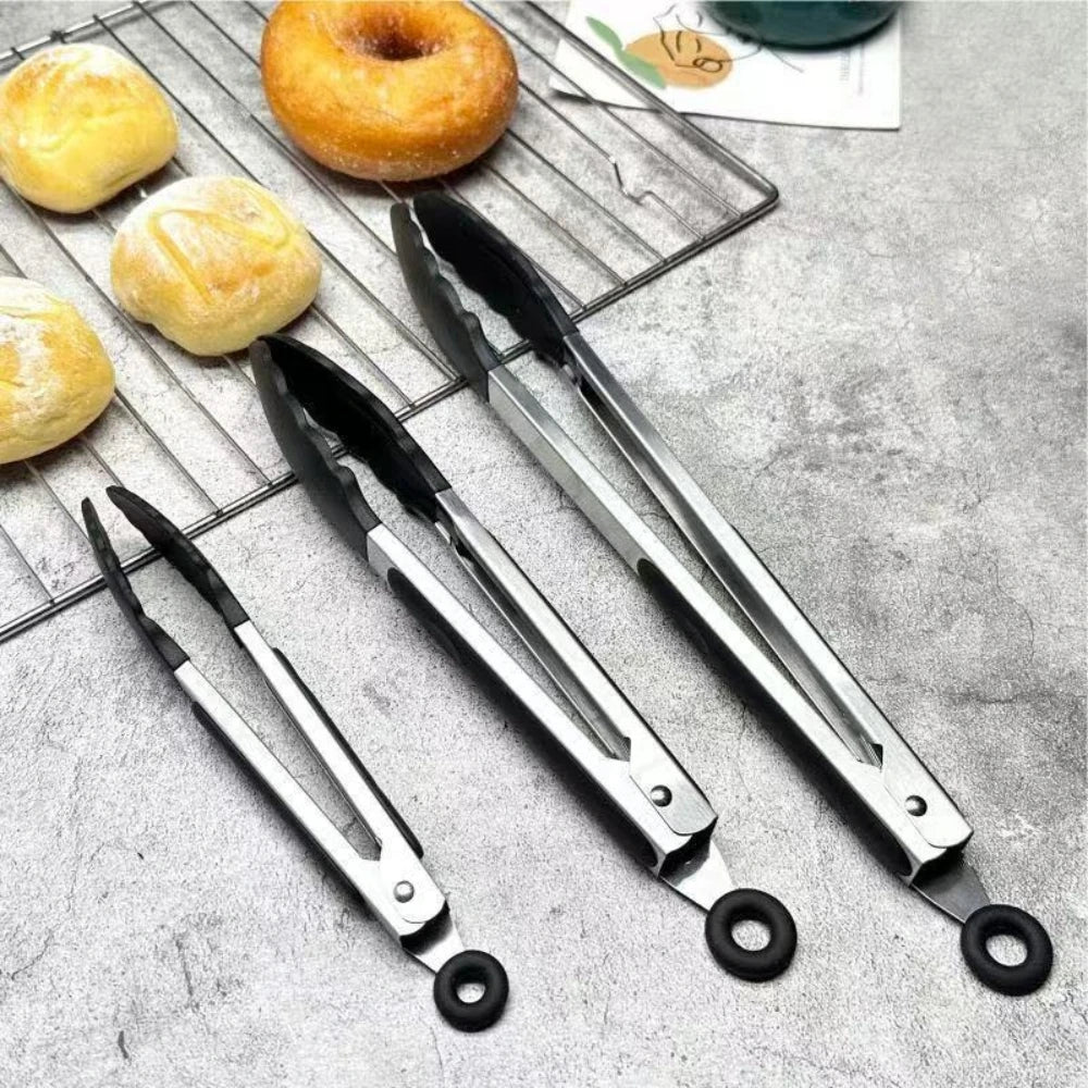 Multi-Size Lock Kitchen Tongs 7/9/12Inch Silicone Tip Heat Resistant Barbecue Gadget for Home Cooking Outdoor BBQ Use Qme