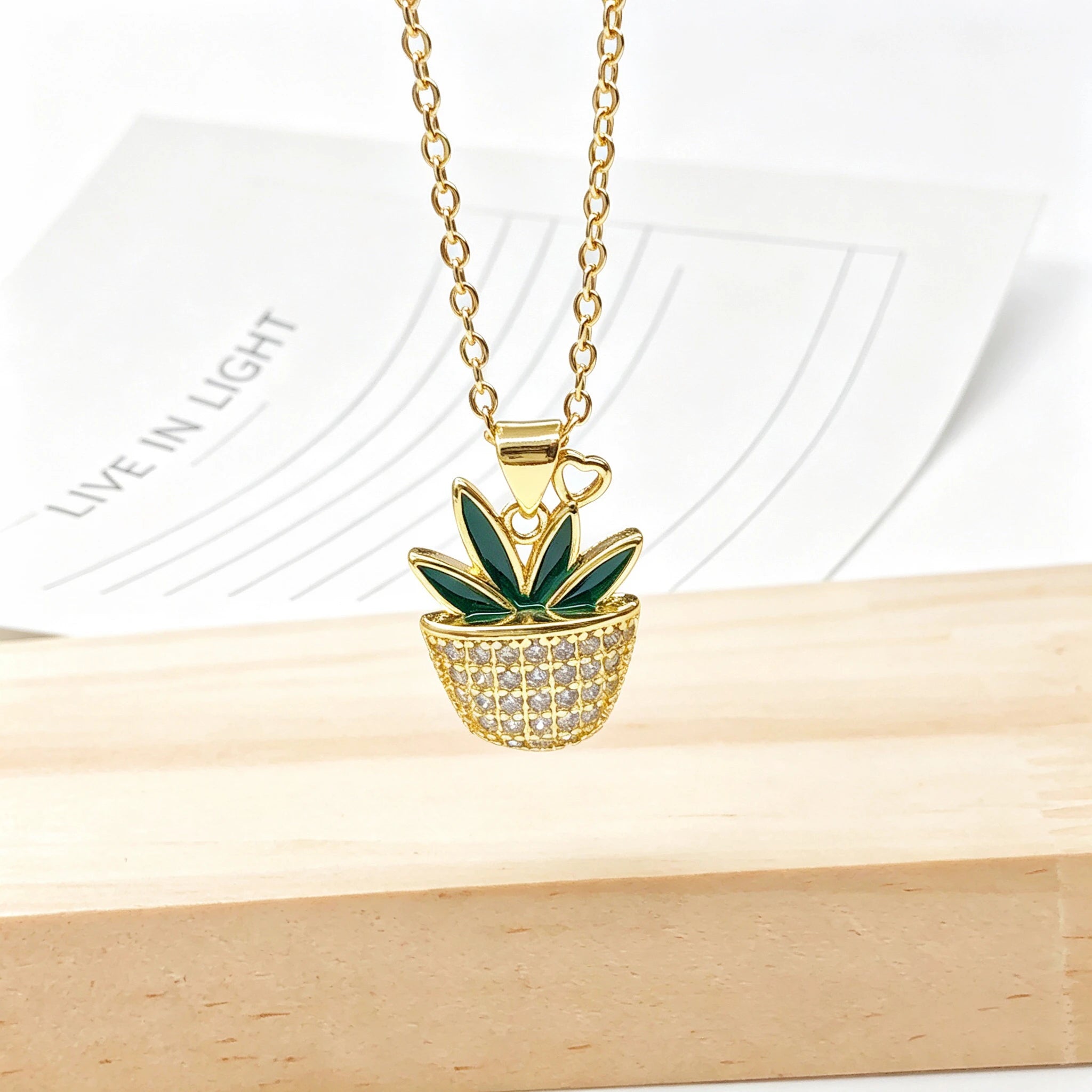 Gold Plated Multicolor Zircon Enamel Art Cactus Pendant Necklace Bohemian Floral Jewelry For Women Casual Vacations Gift New Qme 4