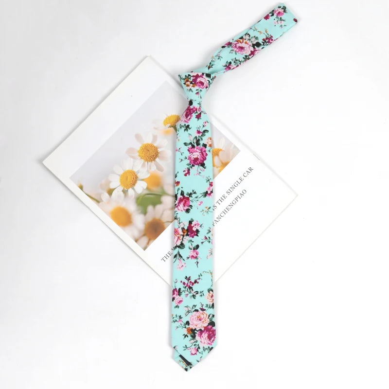 100 Cotton Floral Ties Men Women Elegant Flower Printed Necktie Dress Qme