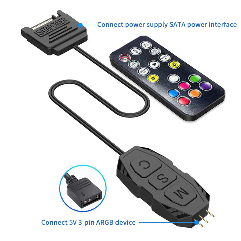 ARGB Controller 5V 3PIN SATA Cable Light Adapter CPU Cooling Fan Qme