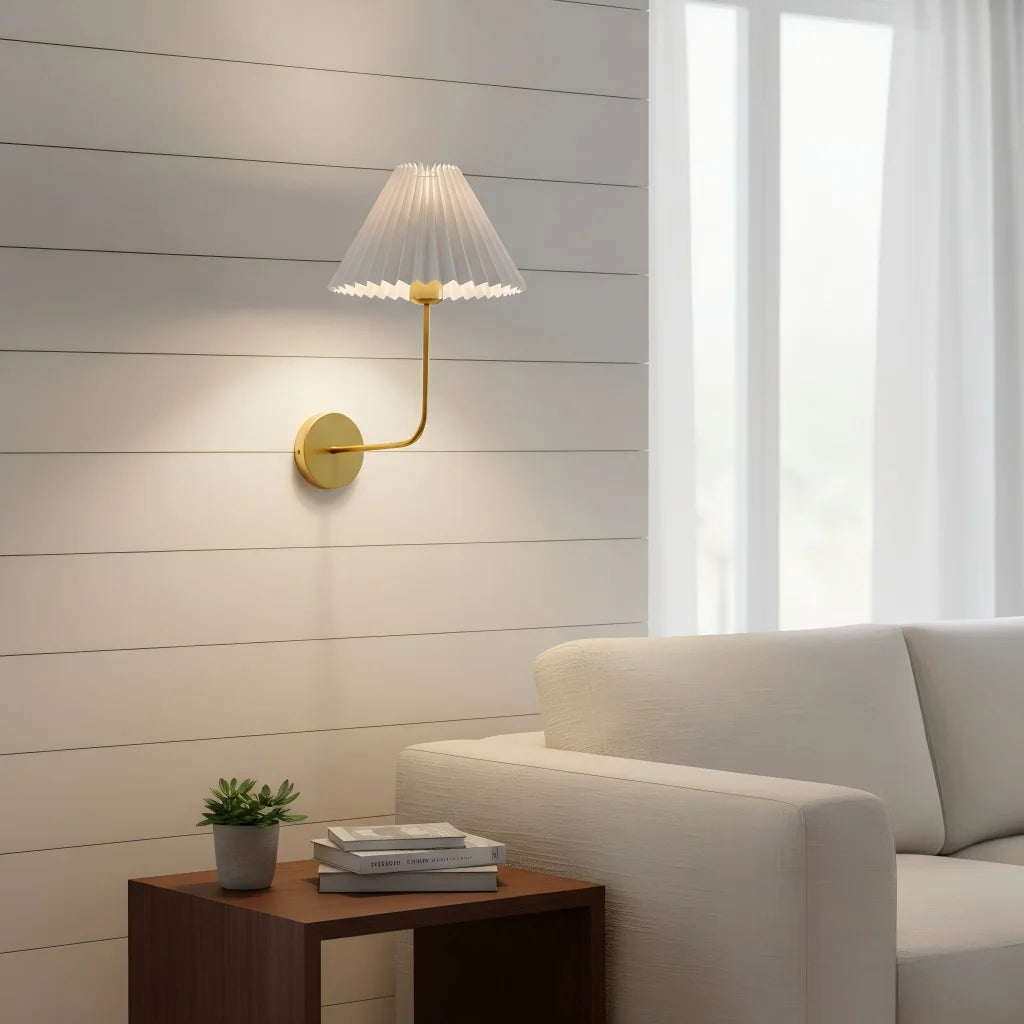Nordic E27 Retro Wall Lamp Minimalist Pleated Umbrella Shaped Bedroom Bedside Lamp Living Room Hotel Aisle Home Decoration Light Qme
