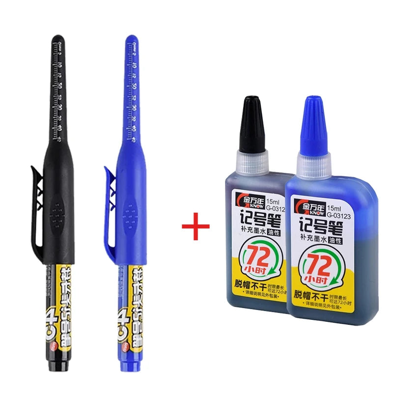 45mm Waterproof Deep Hole Marker Pens Long Nib Head Carpenter Pen Black/Blue/Red Ink for Multi-Purpose Woodworking Hand Tools Qme mix-2pen 2ink
