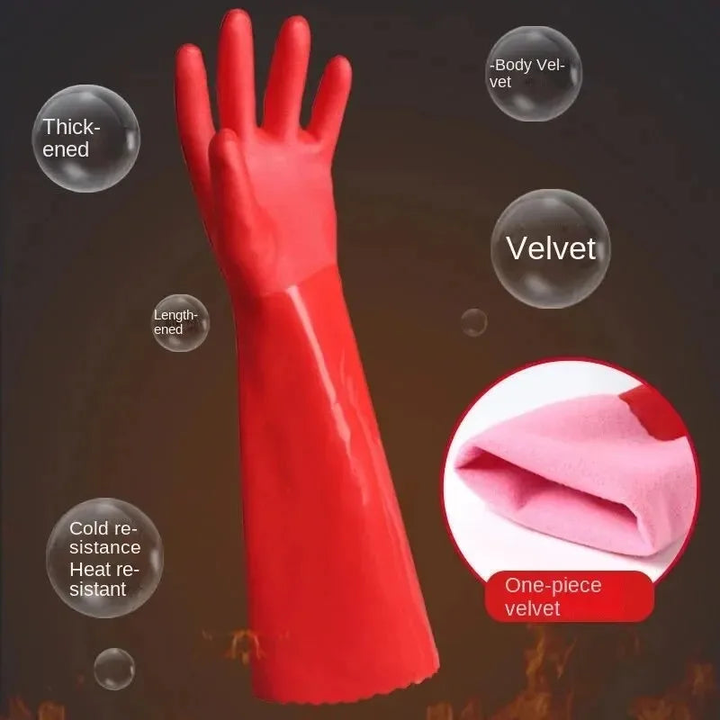 2PCS Dishwashing Gloves Fleece Lined Thick Warm Long Reusable Kitchen Household Rubber Durable for Men Women Qme