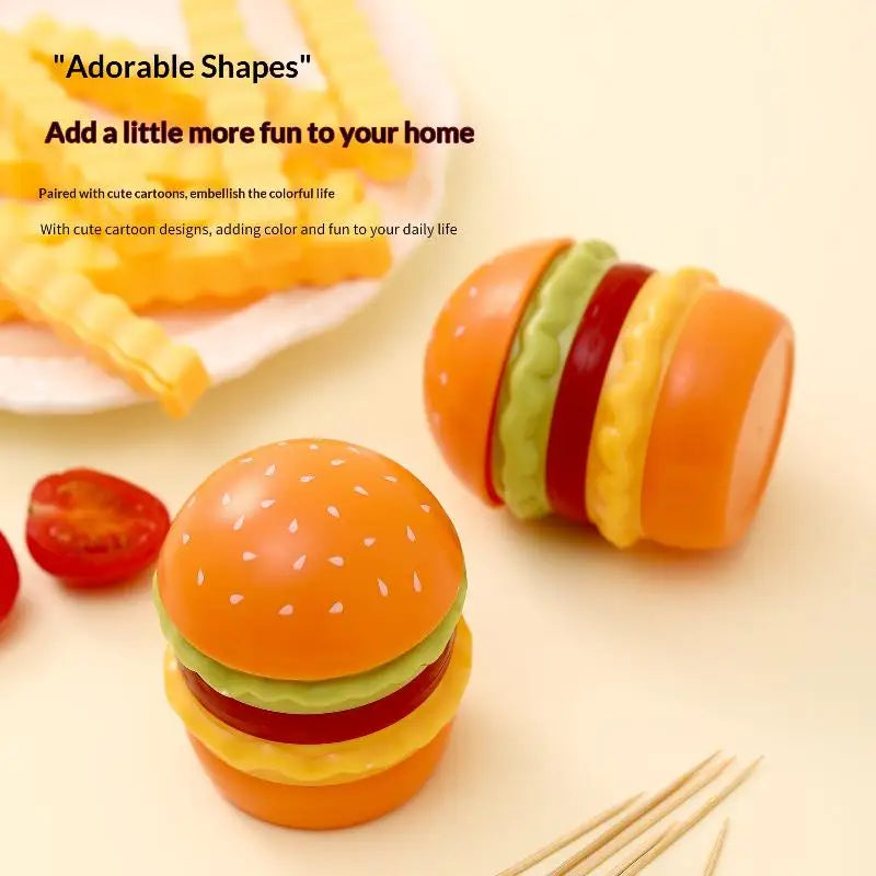 Hamburger Toothpick Holder Cotton Swab Jar ABS Can Storage Decoration Qme