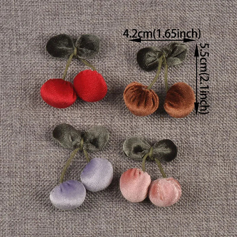 4pcs 42x55mm Assorted Polyester FibreCherry Appliques, Cute Fabric Cherry Pendants for DIY Hair Accessories Crafts cp3849 Qme