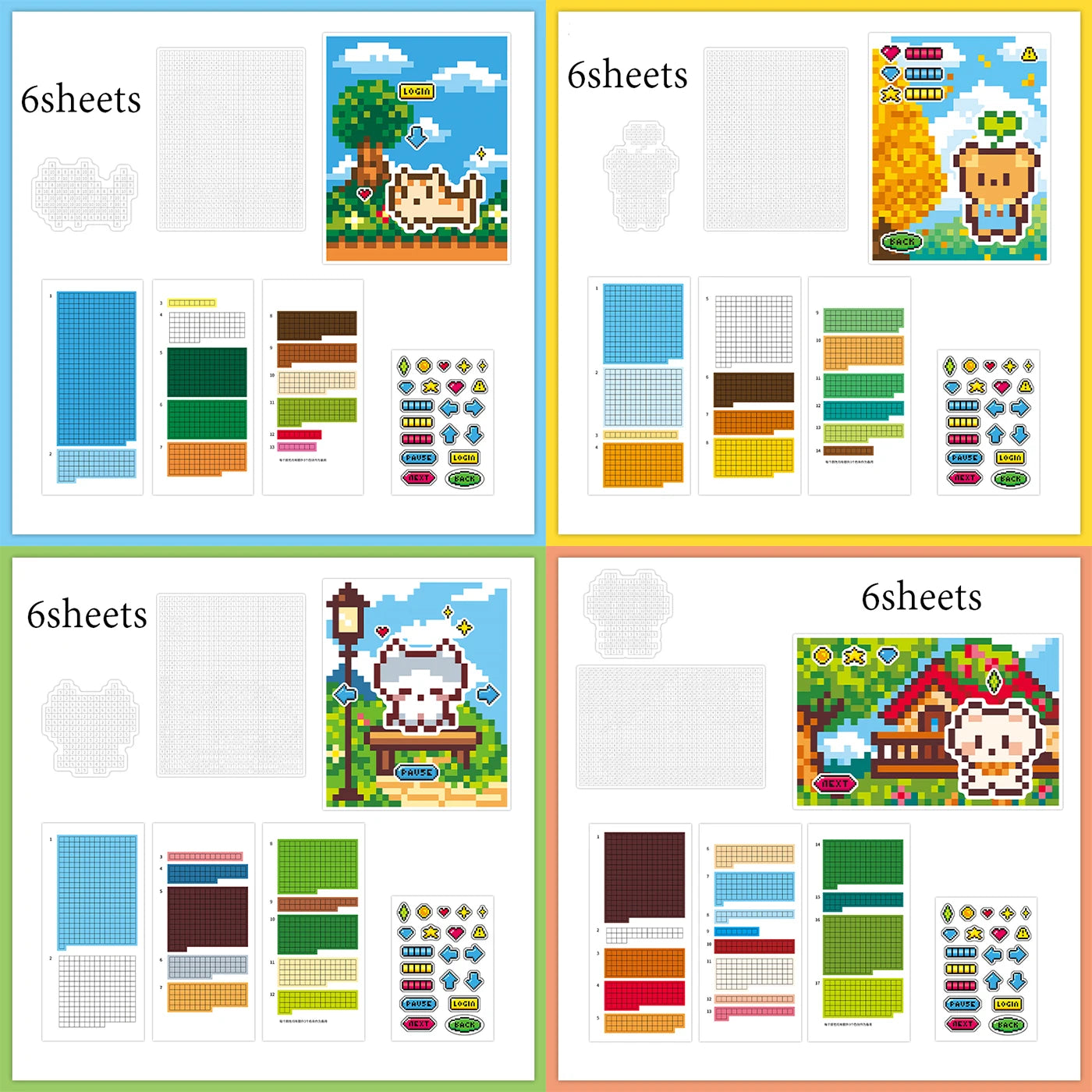 6 Sheets/Bag Kawaii Animal Themed Pixel Collage Stickers Mini Stress Relief for DIY Scrapbook Phone Case Notebook Decoration Qme 5