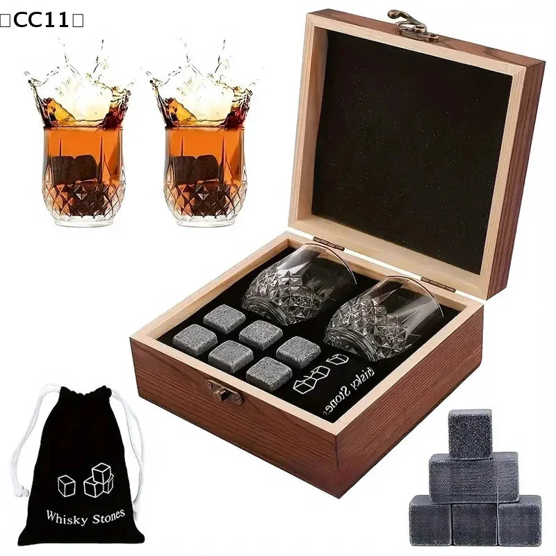 Father's Day Whiskey Stones Granite Ice Cubes+ Cups Whisky Wooden Qme