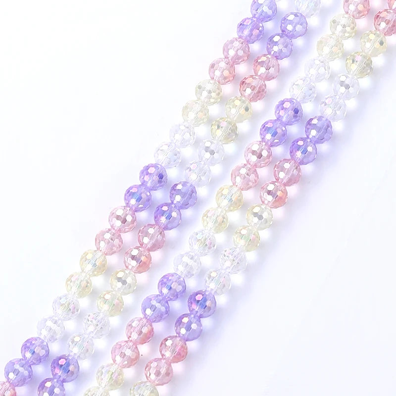 Jewelry Crystal Colorful Faceted Disco Ball Beads 8mm Electroplate Glass Round Loose Beads for Jewelry Making DIY Craft Supplies Qme Color 2 8mm-48pcs