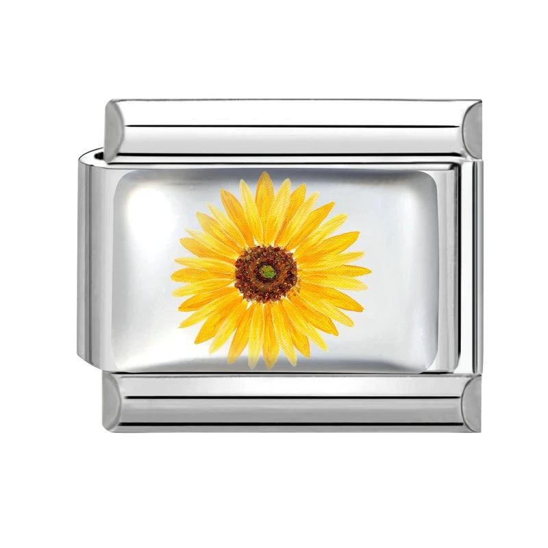 Colorful Brilliant Flowers Sunflower Lotus Tulip Charm Italian Link