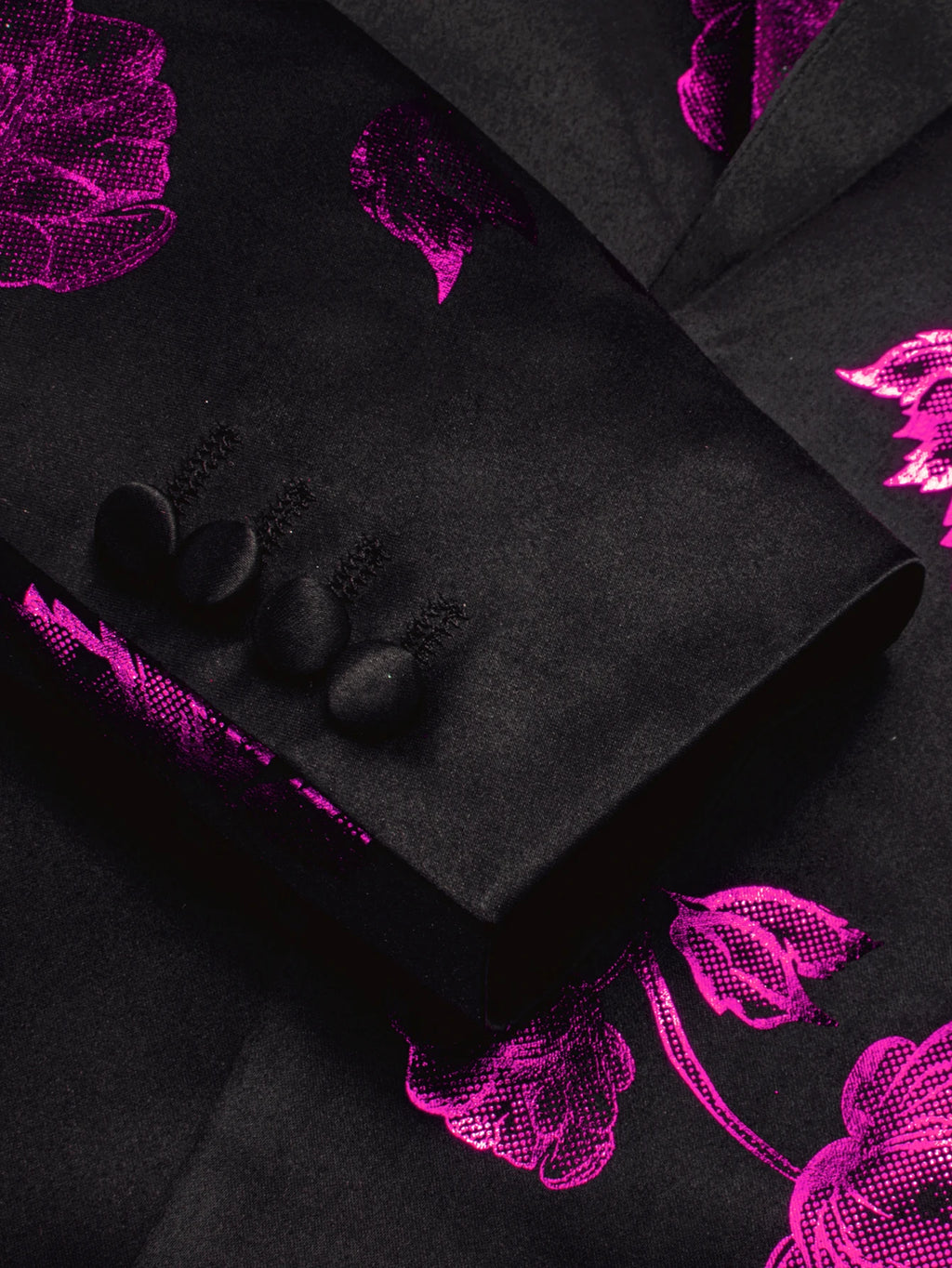 Men's Black Pink Floral Jacquard Shawl Lapel Blazer Single Breasted Qme