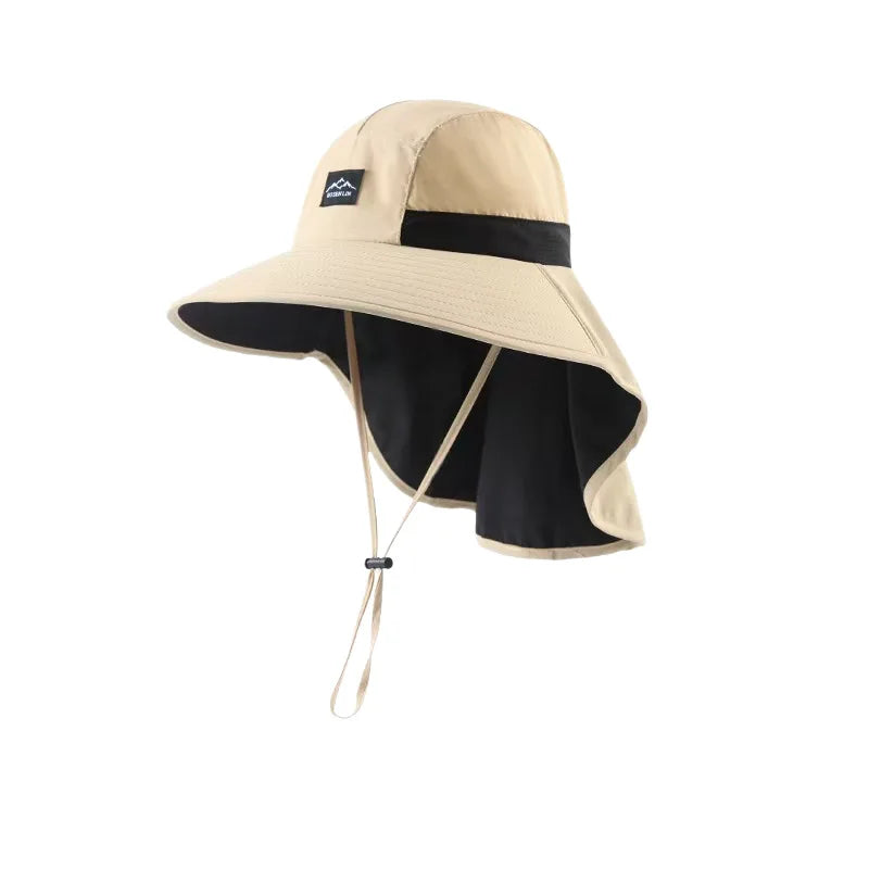 Unisex Summer Wide Brim Waterproof and Quick-drying Panama Caps Outdoor Visor Bucket Hats Mesh Breathable Sun Hat with Neck Flap Qme khakiupgrade