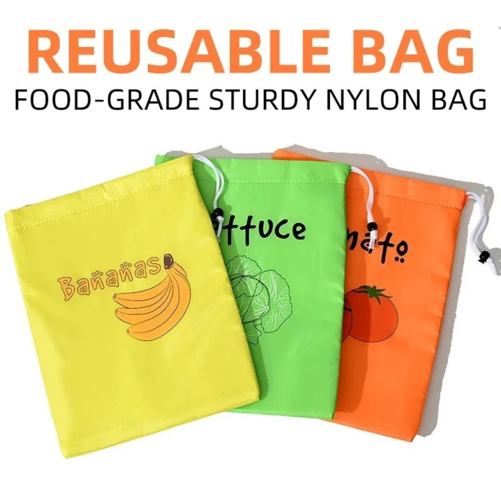 Food Fresh Keeping Drawstring Pocket Reusable Fruit Vegetable Storage Bag Household Produce Organizer Bundle Pouch Qme