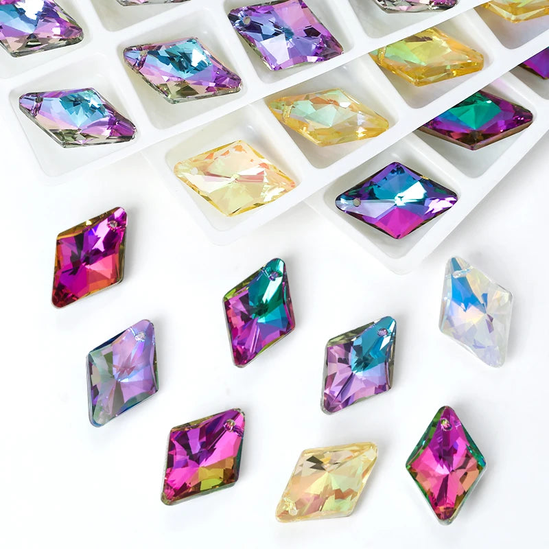 12Pcs Crystal 6320 Rhombus Pendant Glass Austria Loose Beads Charms Rhinestones for DIY Earring Necklace Jewelry Accessories Qme