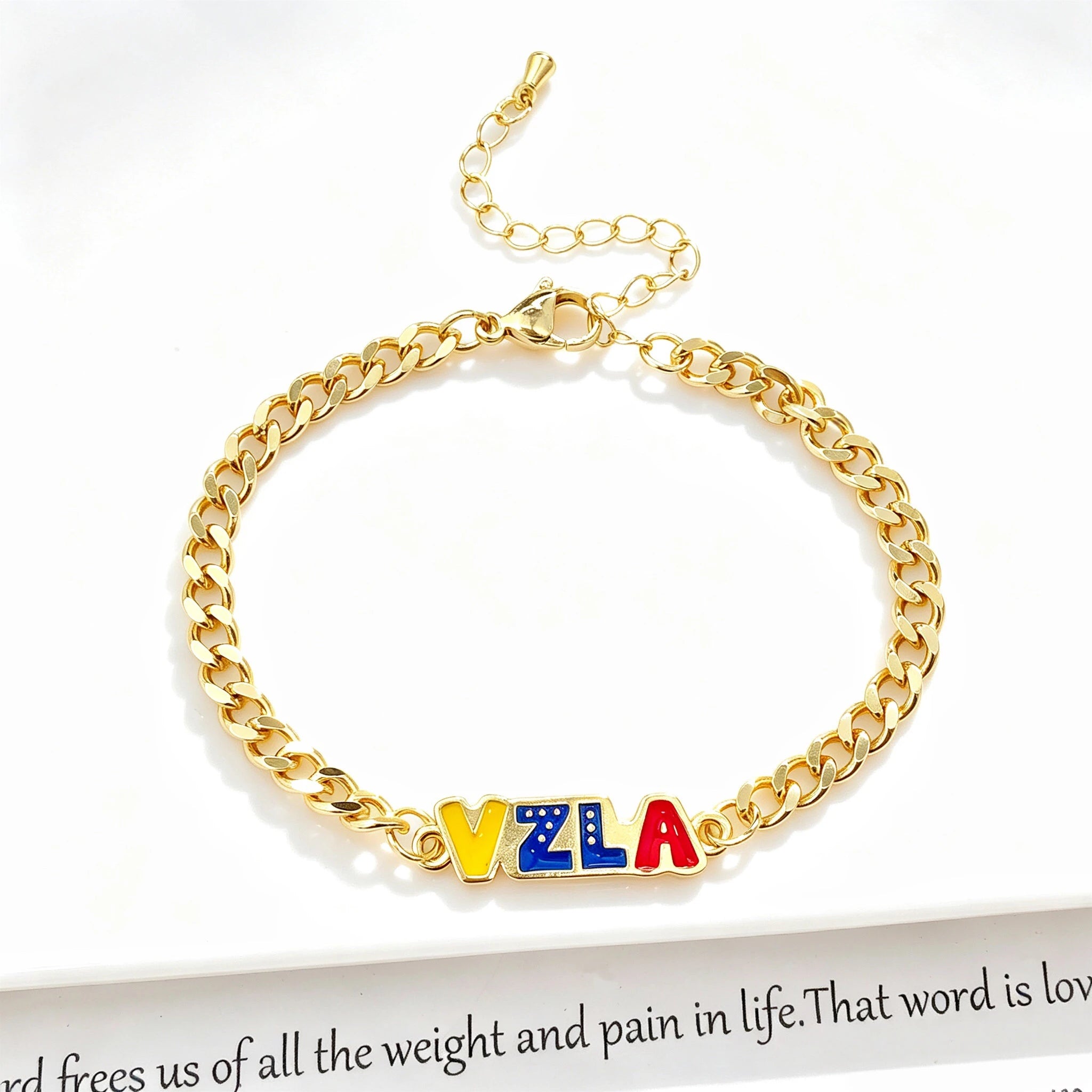 Classic Enamel Art Gold Plated Venezuela Colombia Flag Cuban Chain Bracelet for Men Women Holiday Anniversary Jewelry Fine Gift Qme 4