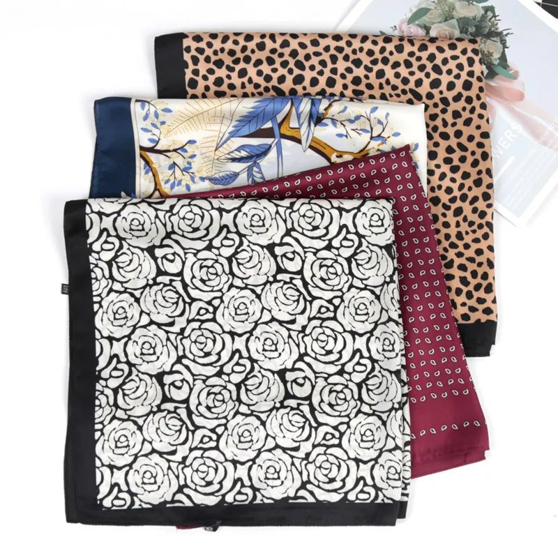 Women Square Scarf Luxury Floral Leopard Print Shawl Hijab Ladies Qme
