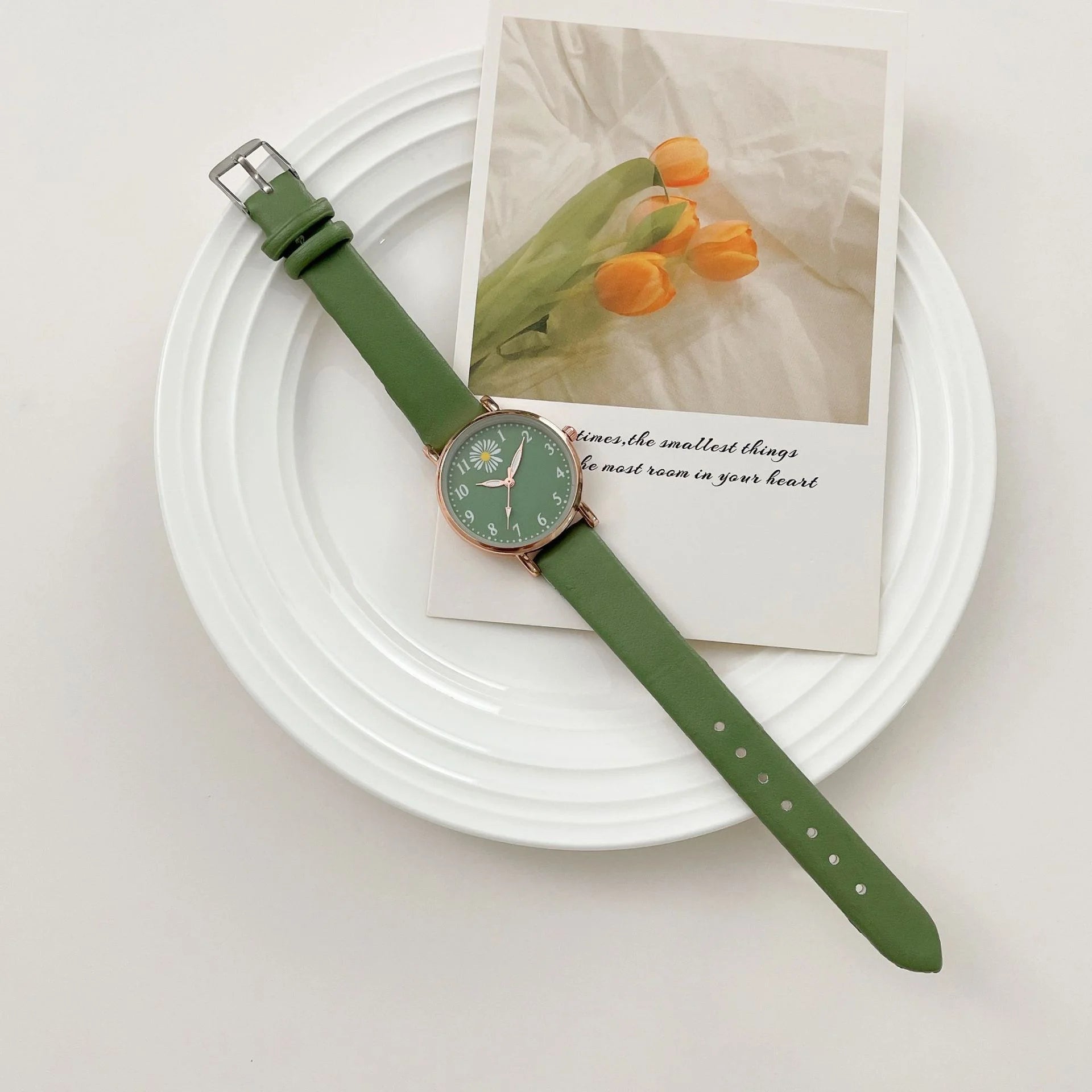 1pc Round Pointer Quartz Watch Cute Daisy Charm Electronic Wristwatch With PU Leather Strap & 1pc Bracelet, Best Gift For Her Qme Other No