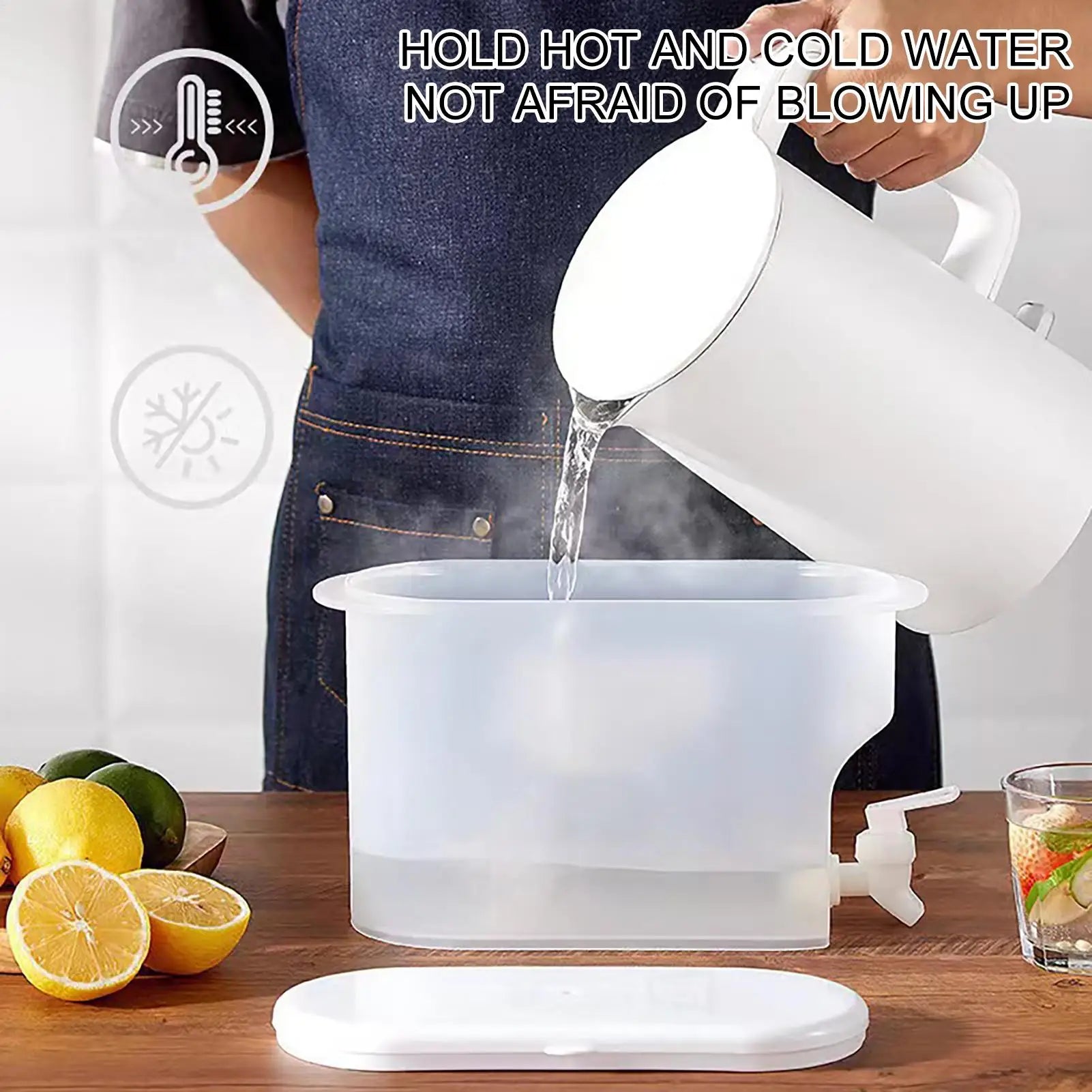 Cold Kettle Faucet Ice Bucket Water Pitcher Juice Spigot Fruit Drink Qme