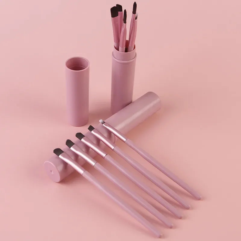 5pcs/set Makeup Brushes In Barrels Portable Set Eye Shadow Brushes Eyebrow Brush Lip Brush Nose Shadow Brush Face Makeup Brushes Qme