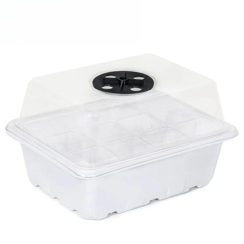 12 Hole Plastics Plant Pots Grow Box Seedling Gardening Sowing Tray Qme White