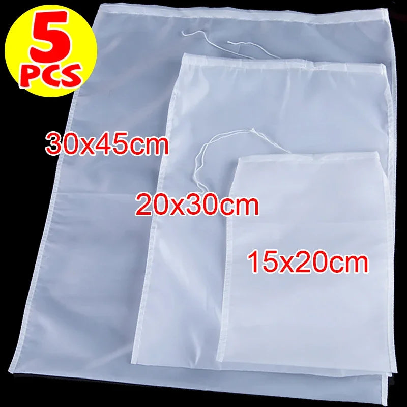 80Mesh Mesh Soy Milk Nylon Filter Bags Nut Yogurt Tea Coffee Oil Food Press Filter Strainers Large Kitchen Filters Bag Reusable Qme