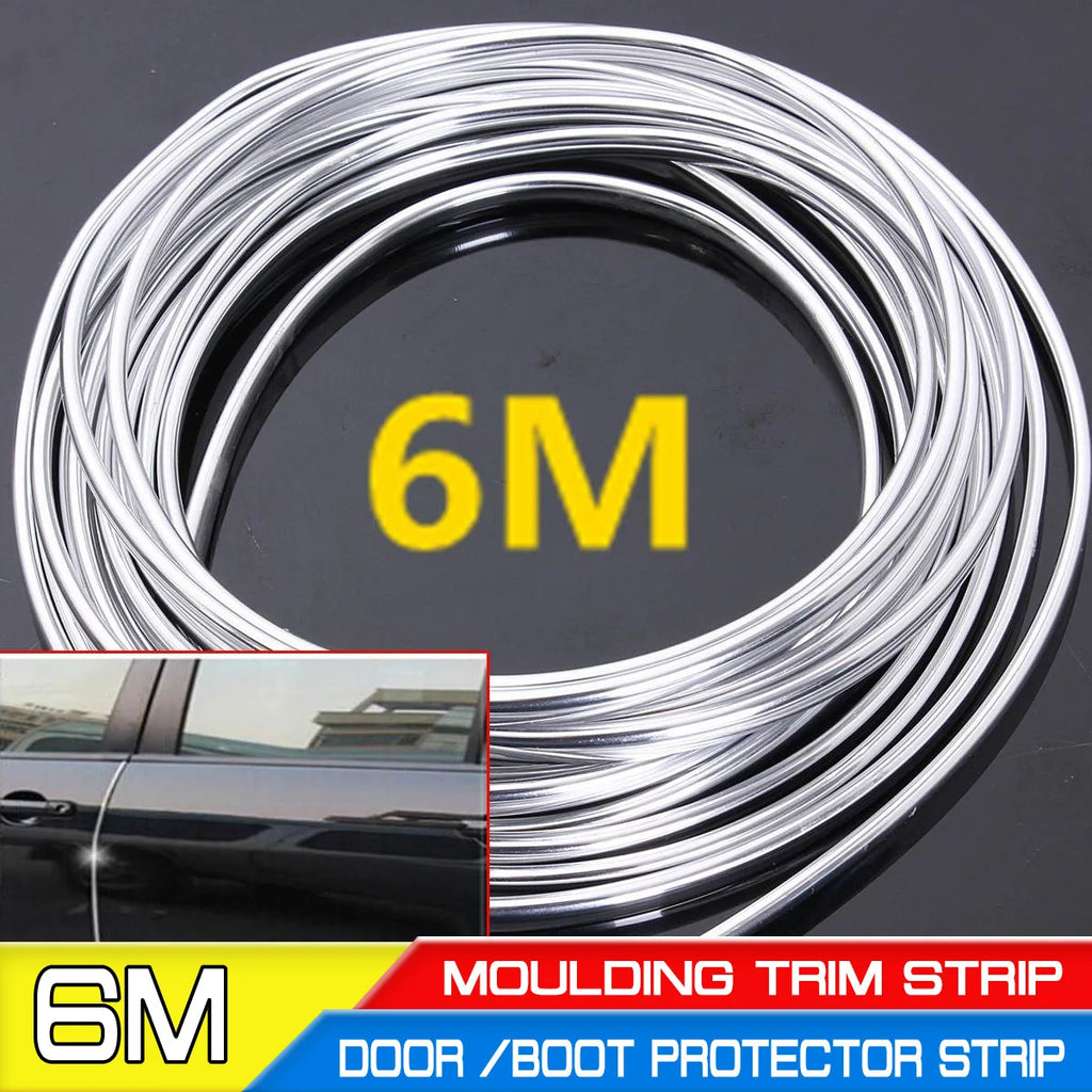 6m Car Door Chrome Molding Trim Strip Edge Scratch Guard Protector Cover Strip Roll Chrome Styling Molding Trim Strip Qme