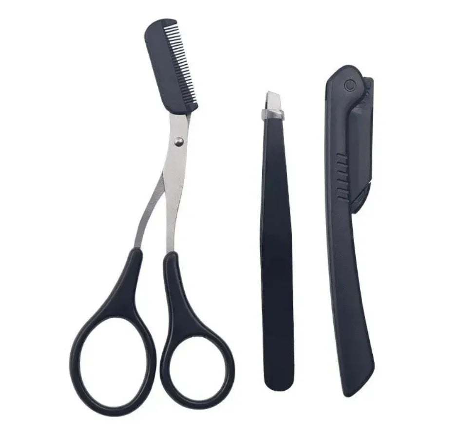 Salesthree-piece Stainless Steel Eyebrow Clip Comb Scissors Trimmer Qme