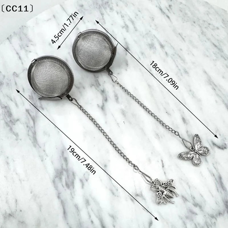 Stainless Steel Tea Infuser Butterfly Bee Heart Plant Chain Filter Qme