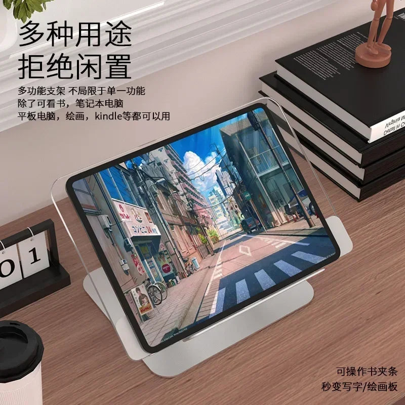 Tablet Laptop 360° Rotate Reading Rack Aluminum Alloy Acrylic Panel Bracket Heightening Holder Folding Lifting Reading Bookshelf Qme