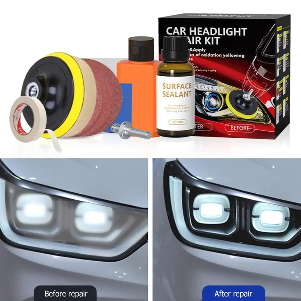 Car Headlights Restoration Kit Chemical Brightener Headlight Polisher Restorer Polishing Paste Set Auto Headlamps Wax Sanding Qme
