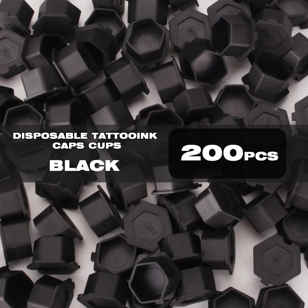 200Pcs Disposable Tattoo Silicone Ink Cup Permanent Makeup Pigment Holder Container Cap Tattoo Ink Accessories for Tattoo Artist Qme 200pcs Black