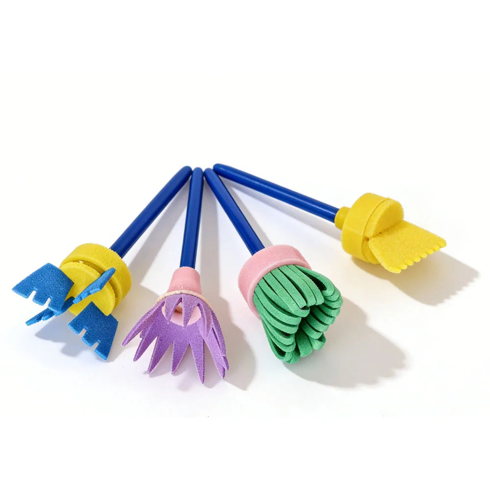 11Pcs Kids Sponge Painting Brushes Set, Early Learning DIY Art Craft Tools with Round Stamping Brushes, Palette Masking Tape Qme