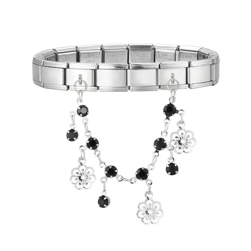 Wholeasle Preety Colored Zircon Tassel Chain Series Italian Charm Link Fit 9mm Stainless Steel Bracelet Women Jewelry DIY Making Qme